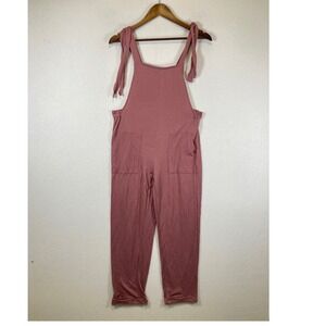 Coquette Vanilla Star Girls XL Dusty Rose Waffle Knit Tie Shoulder Overalls